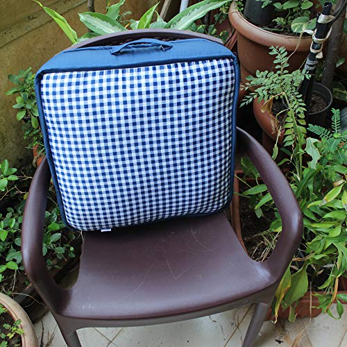 Image of COOZLY 18 Inches X 18 Inches Chairpad /Seat Cushion with Elastic Straps - Cotton Printed Design Tuf Fibre Filling | Seat Cushion (Gingham)
