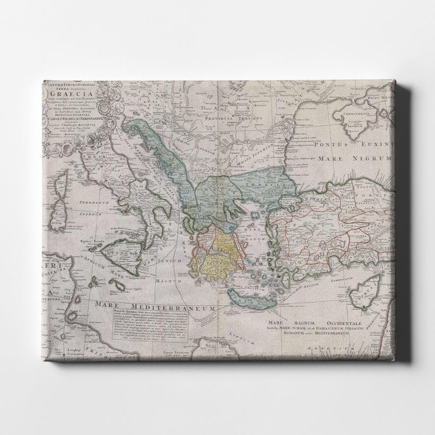 Carte de la Méditerranée antique en impression giclée de grande taille pour salon