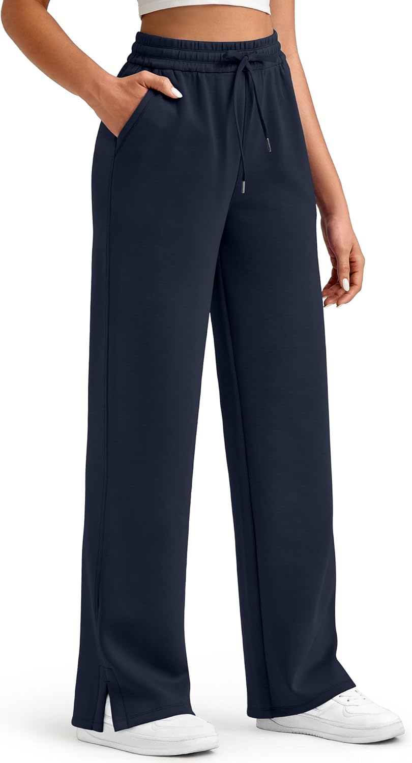 G4Free Smoofit Modal Soft Women's Wide Leg Sweatpants High Waisted Drawstring Side Slit Casual Pants