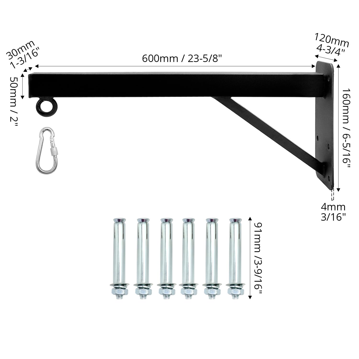 QWORK® Soporte de Pared para Saco de Boxeo - Acero Sólido - 60cm - Carga 150kg