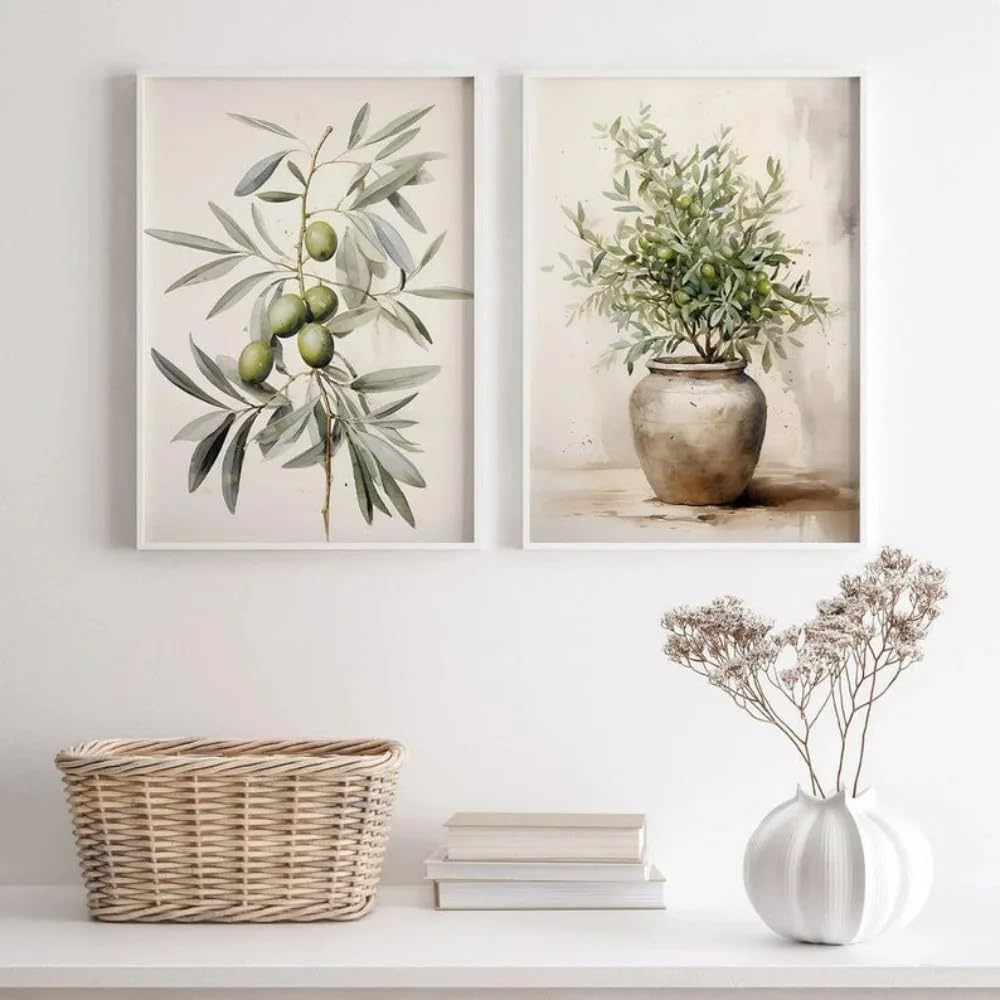 LMYSXAOZ Olive Branch Canvas Painting Art Print Retro Plant Wall Art,for Living Room and Bedroom Home interior Decoration(60x85cm-2Pcs)