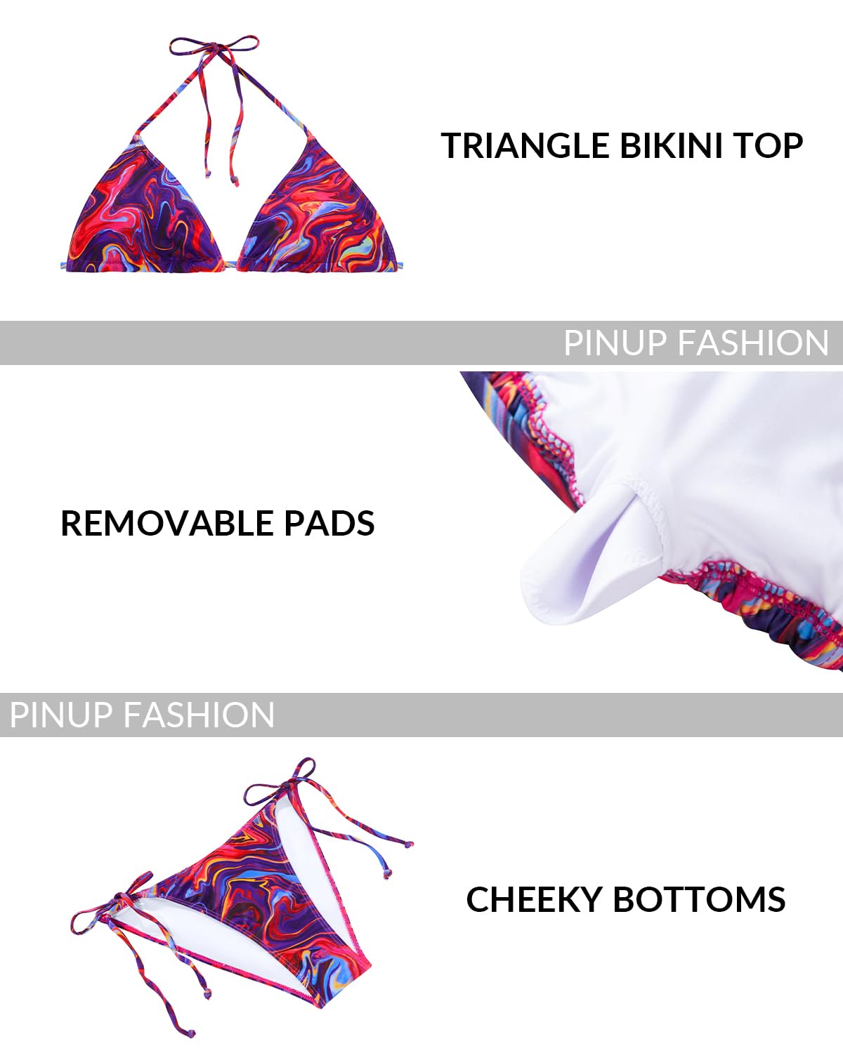 Traje de baño de 3 piezas para mujer, conjunto de bikini triangular halter con malla sexy para la playa