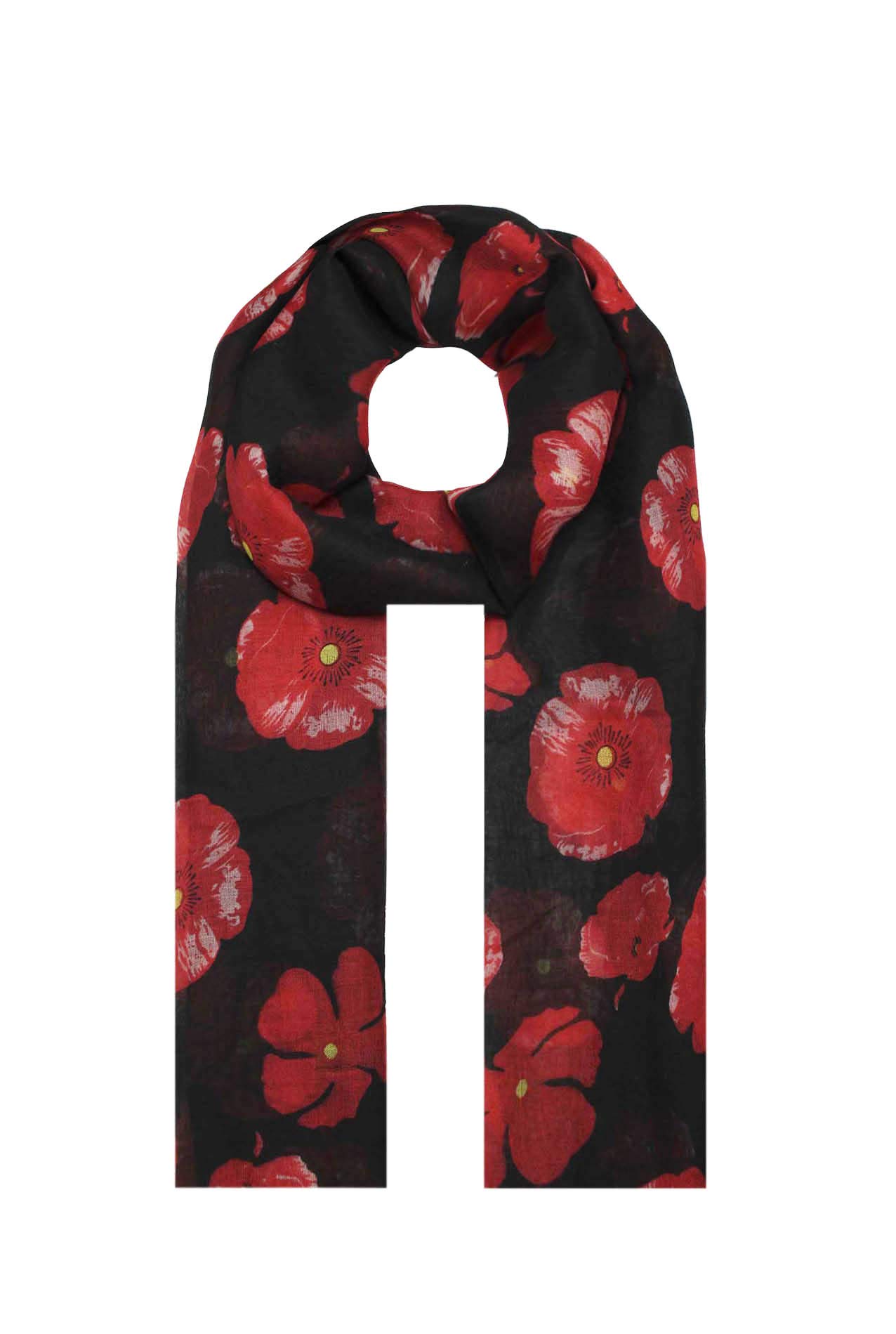 Finecy In NEW Women Ladies Fashion Scarf Wrap Featuring Poppy Flowers Printing Black