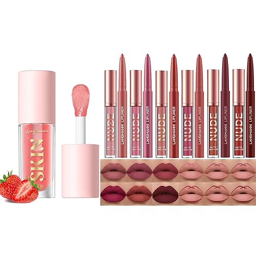 LANGMANNI 6 pintalabios mate con 6 delineadores de labios, cosméticos, regalo de maquillaje para niñas (12 piezas) + aceite hidratante para labios