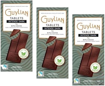 Guylian Intense Dark Chocolate Tablets, 84% Cocoa with Stevia, 100g, Pack of 6
