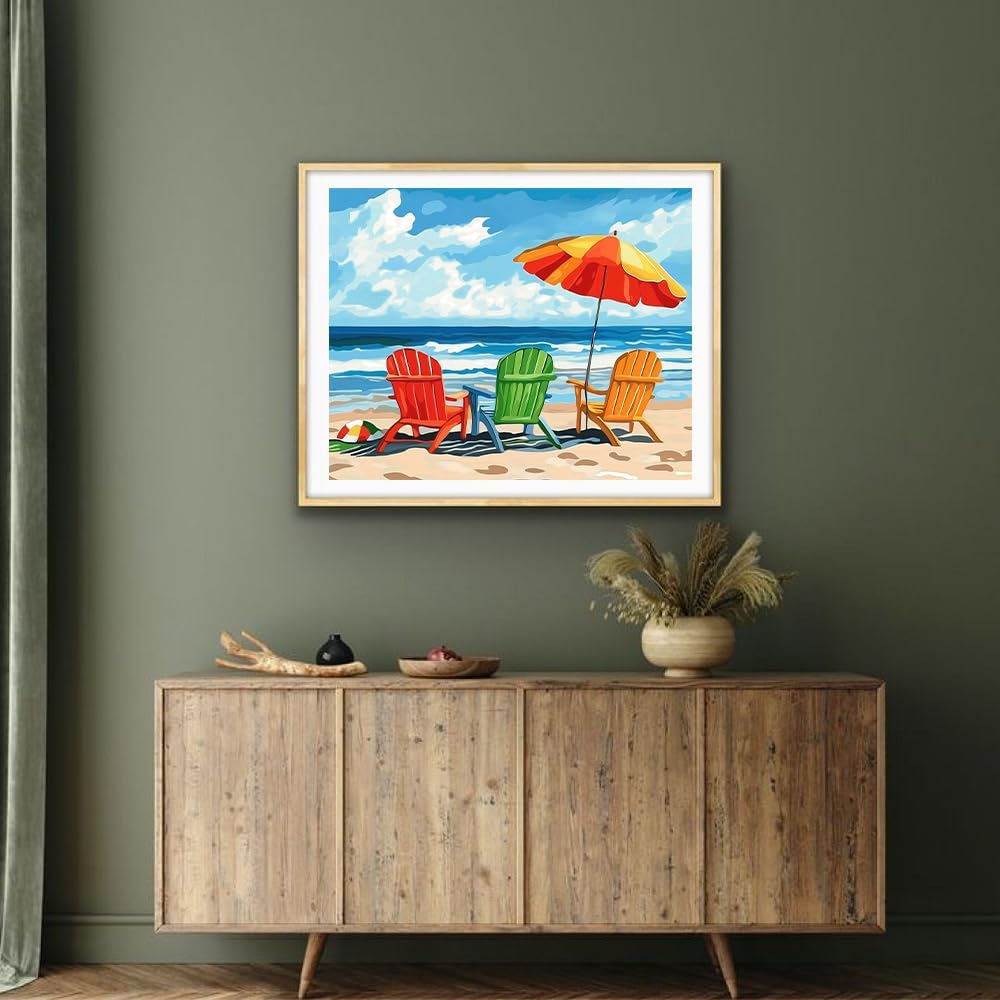 Natuyalo Paint by Numbers Kit for Adults - Beach Seascape Adult DIY Acrylic Painting on Canvas Suitable for Beginners Art Crafts Without Framed (16x20 Inch)