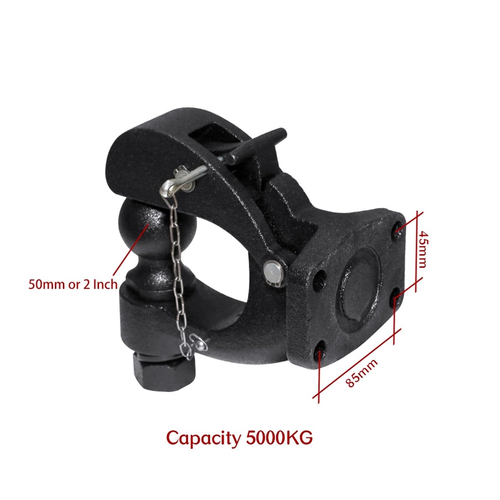 Zaczep przyczepy, Matowy Czarny Zaczep Czopowy 2 "50mm Kula Holownicza Heavy Duty 5 TON Hak Holowniczy Do Samochodu Części Do RV Camper Caravan Akcesoria Do Samochodów Kempingowych(50mm Ball)