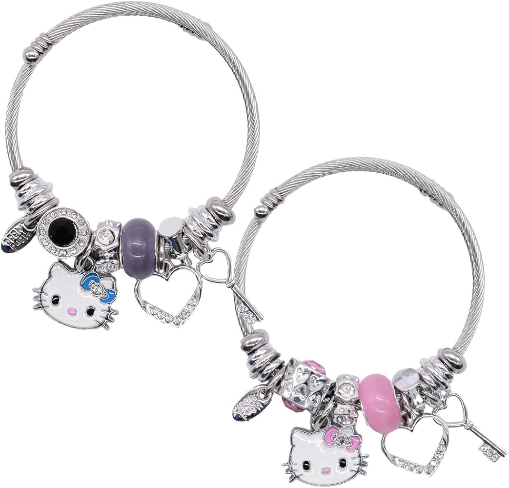 PQKL Bracelet Kuromi Sanrio Avec Breloques - Bijou Anime Pour Fille - Cadeau Anniversaire Noël - Alliage Doré
