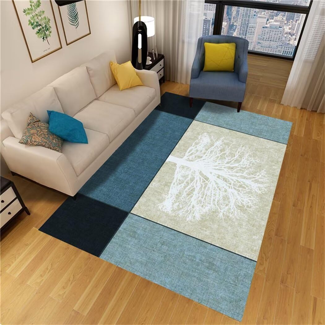 Tapis antidérapant moderne bleu 130x190cm à cheveux courts doux