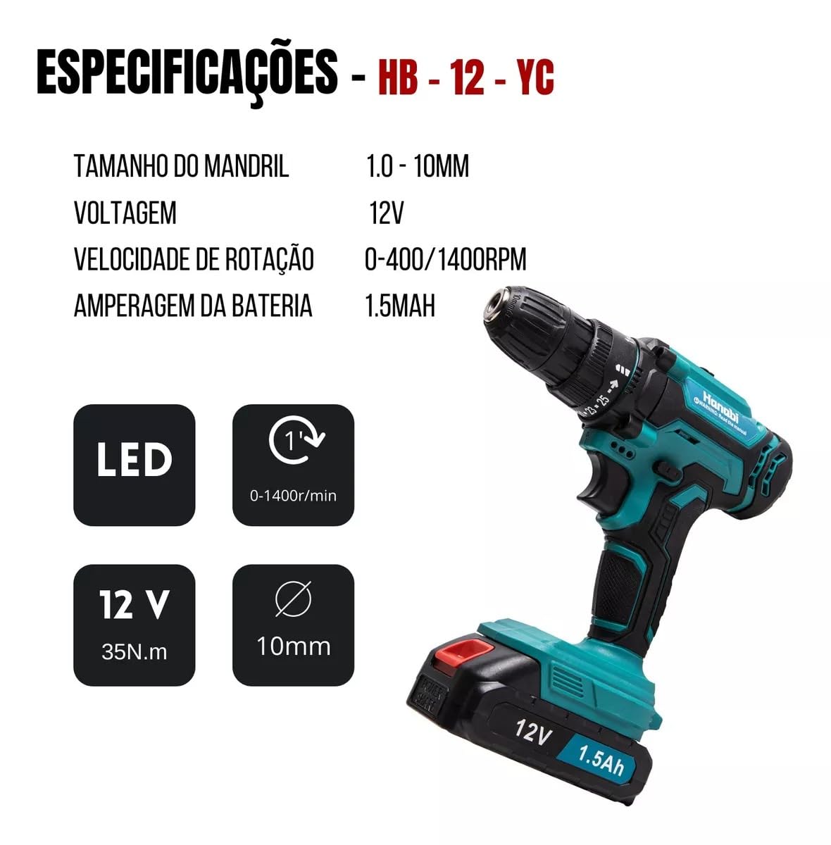Furadeira Parafusadeira Profissional 12v Portátil 10mm Bivolt +