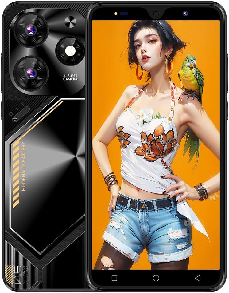 TryFirst Cheap Mobile Phones, 5.0 Inch, Android 9.0 OS, Dual SIM Dual Camera, Quad Core, 16GB ROM【Expandable up to 128GB】, Support WiFi/Bluetooth/FM, Face Unlocked Phones (Povo 6-Black)
