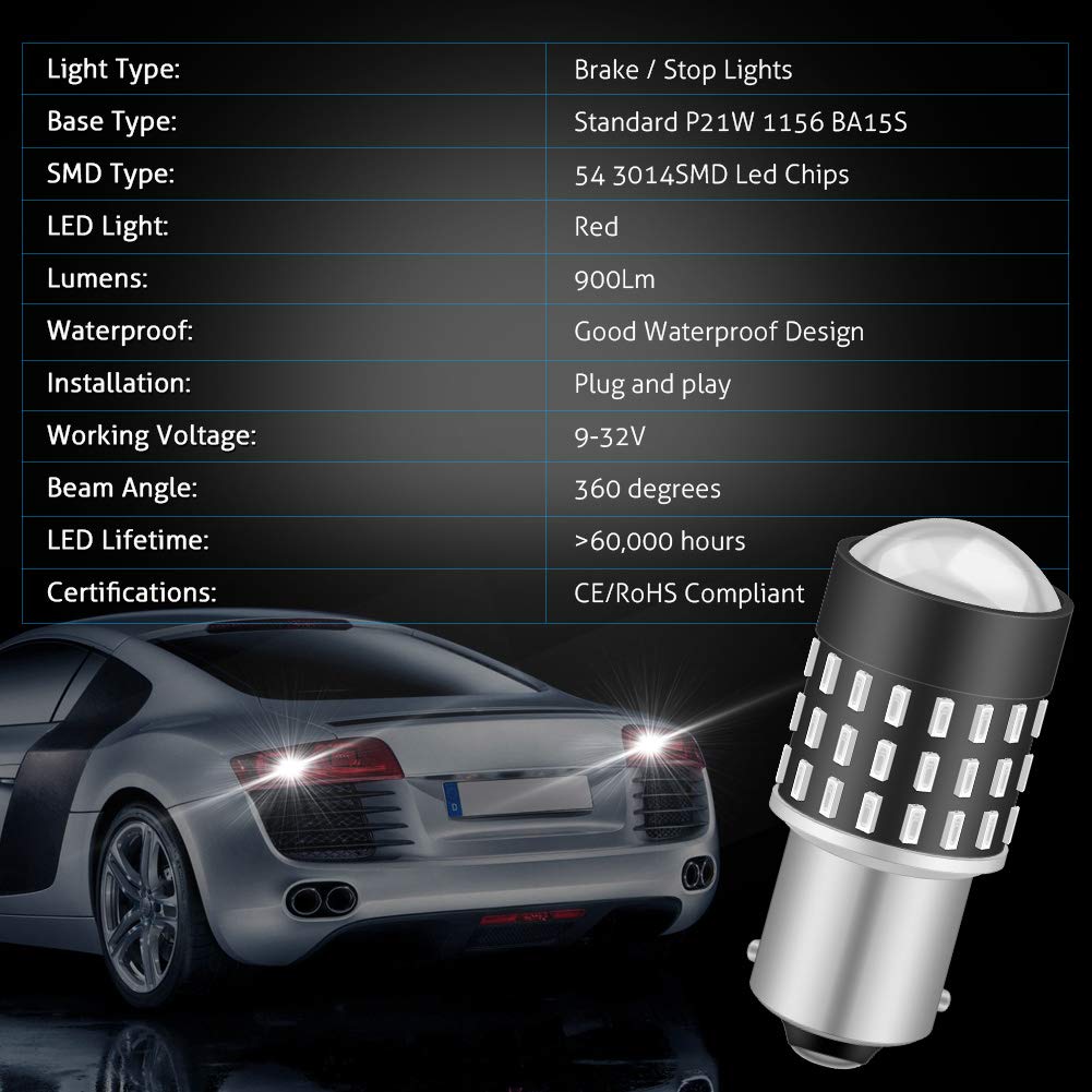 KATUR 1156 BA15S 7506 1073 1095 żarówka LED 3014 54 chipsety 650 lumenów zamiennik dla kierunkowskazów Back Up Tylny hamulec Ogon Parking RV, Genialna czerwień (10 sztuk)