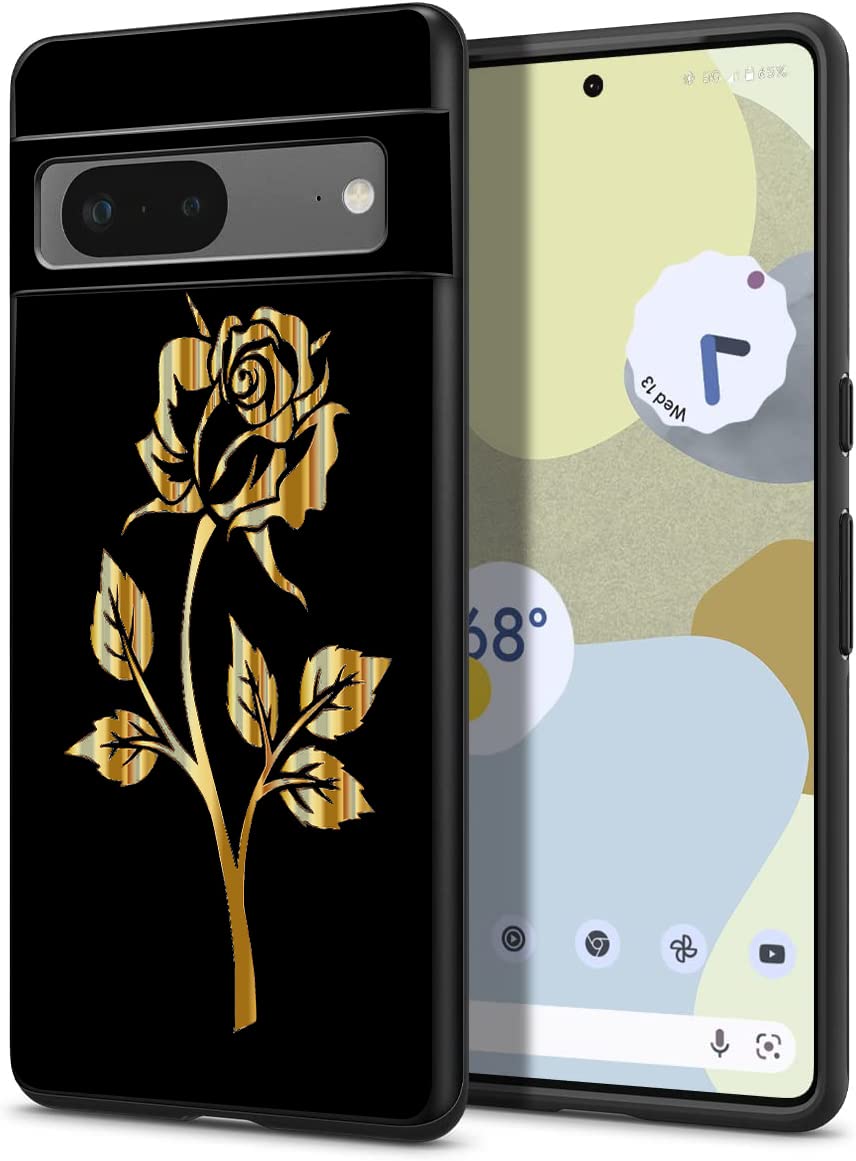 Esakycn for Google Pixel 7 case, Phone Case Silicone Black with Flowers Pattern Designed Slim Shockproof Soft TPU Girls Protective Floral Cover Skin for Google Pixel 7 6.3", Rose 1