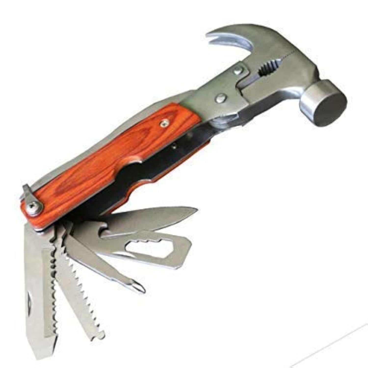 PAWSAM 14in1 Multi Functional Multitool Stainless Steel and Wooden Claw Hammer Pack of 1