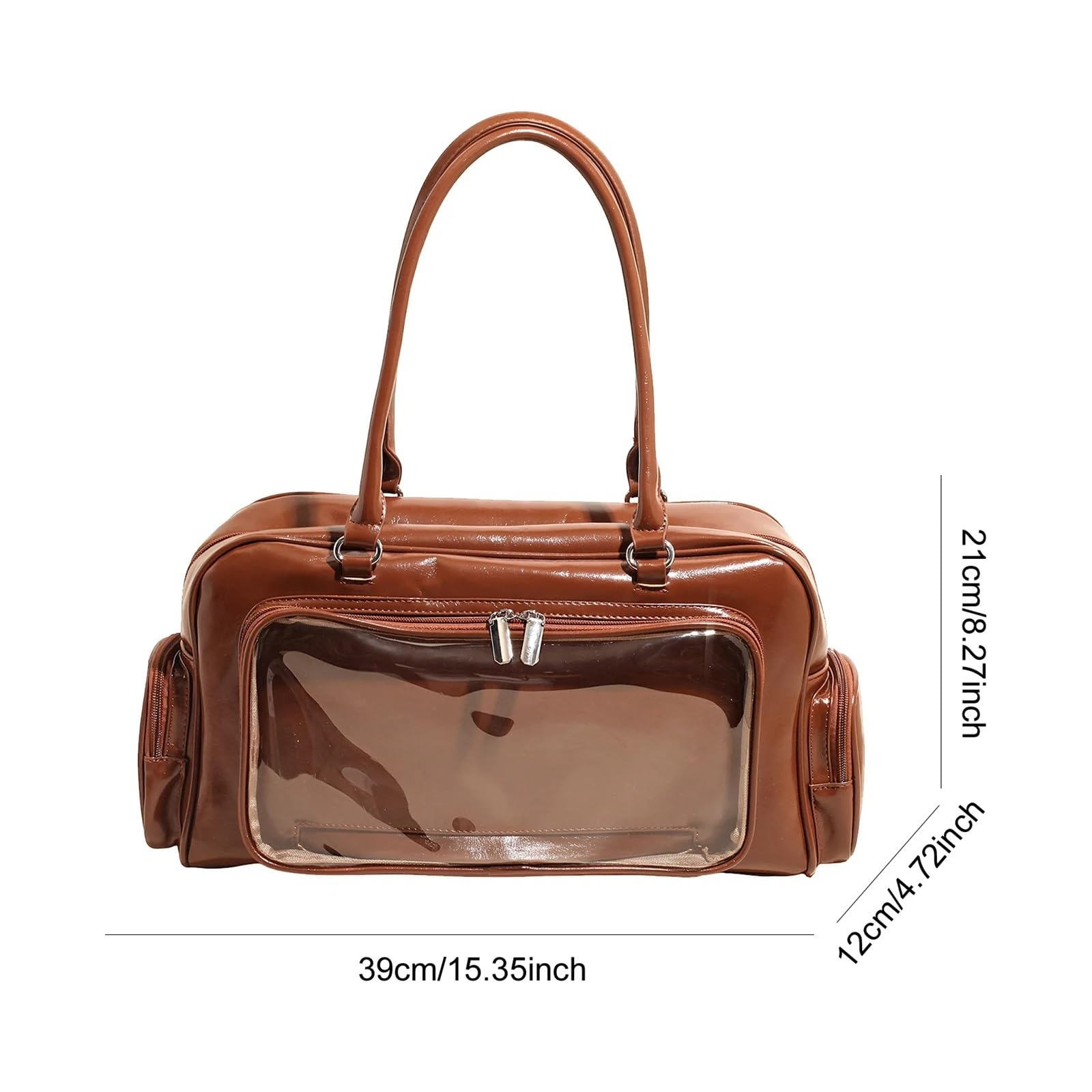 Bolso bandolera Women PU Leather Bowling Bag Transparent Tote Handbag Lightweight Kawaii Shoulder