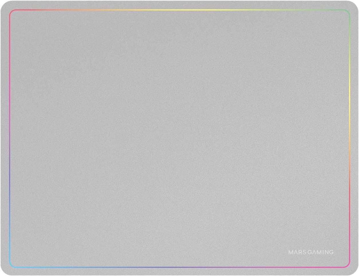 Mars Gaming MMP124, Tappetino Gaming 360x260mm, Bordo Rainbow, Base Antiscivolo in Gomma Naturale, Superficie Nanotextile ad Alta Precisione, Tappetino Flessibile, Bianco