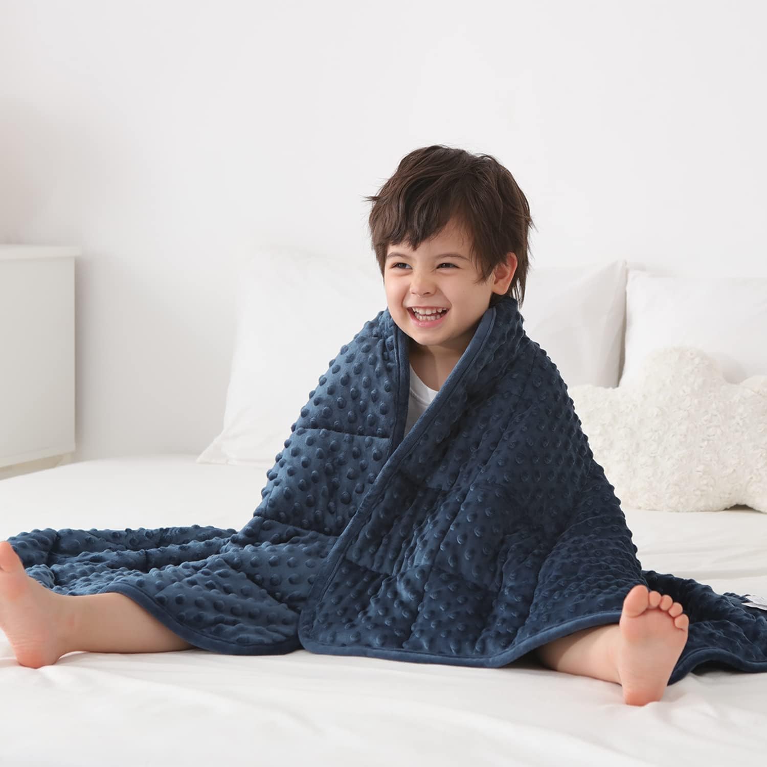 Kids Weighted Blanket Twin 7lbs (41"×60",Navy Blue) Breathable Soft Minky Weighted Throw Blanket for All Season,Heavy Blanket with Premium Glass Beads