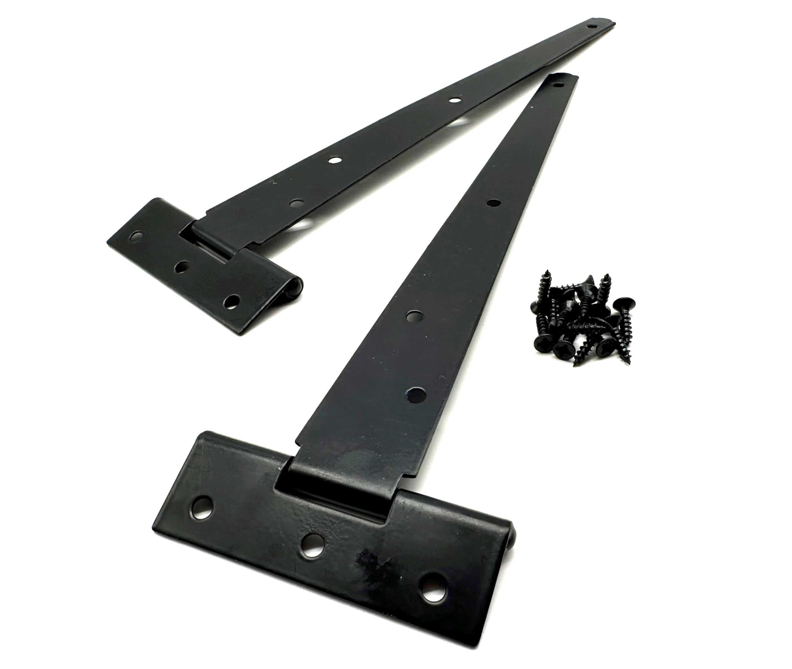 2PK 250mm Black Tee Hinges with Fixings. 10" T-Hinges for Garden Gates, Sheds and Doors. Japanned Corrosion and Weather Resistant External Hinge Pack of 2 with Screws.