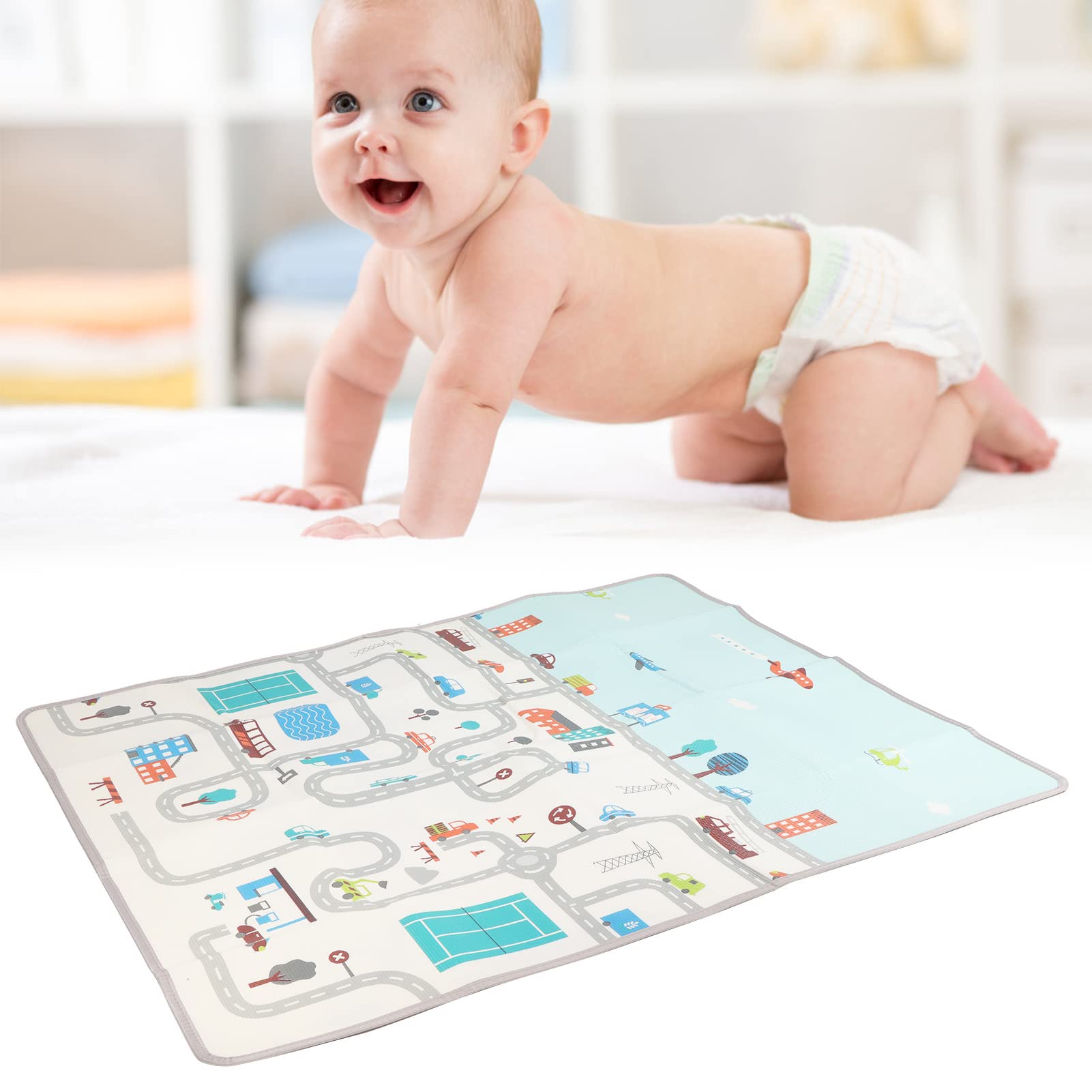 Omabeta Baby-Spielmatte, Schaumstoff-Krabbelmatte mit Aufbewahrungstasche, Faltbare, Leichte Spielmatte für den Innen- und Außenbereich, Picknickdecke 180 X 150 X 0,5 Cm