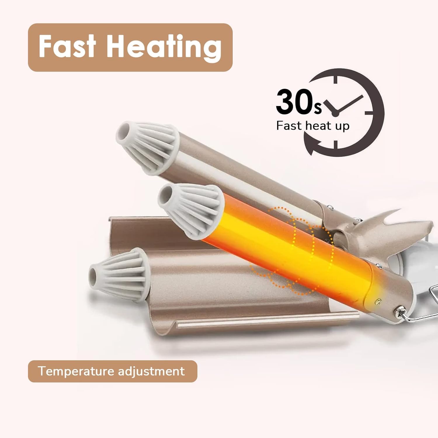 Feadem 3 Barrel Curling Iron, Tourmaline Ceramic Heater, Quick Heating Electric Hair Waver, 4 Inches x 6 Inches, Golden Hair Crimpers