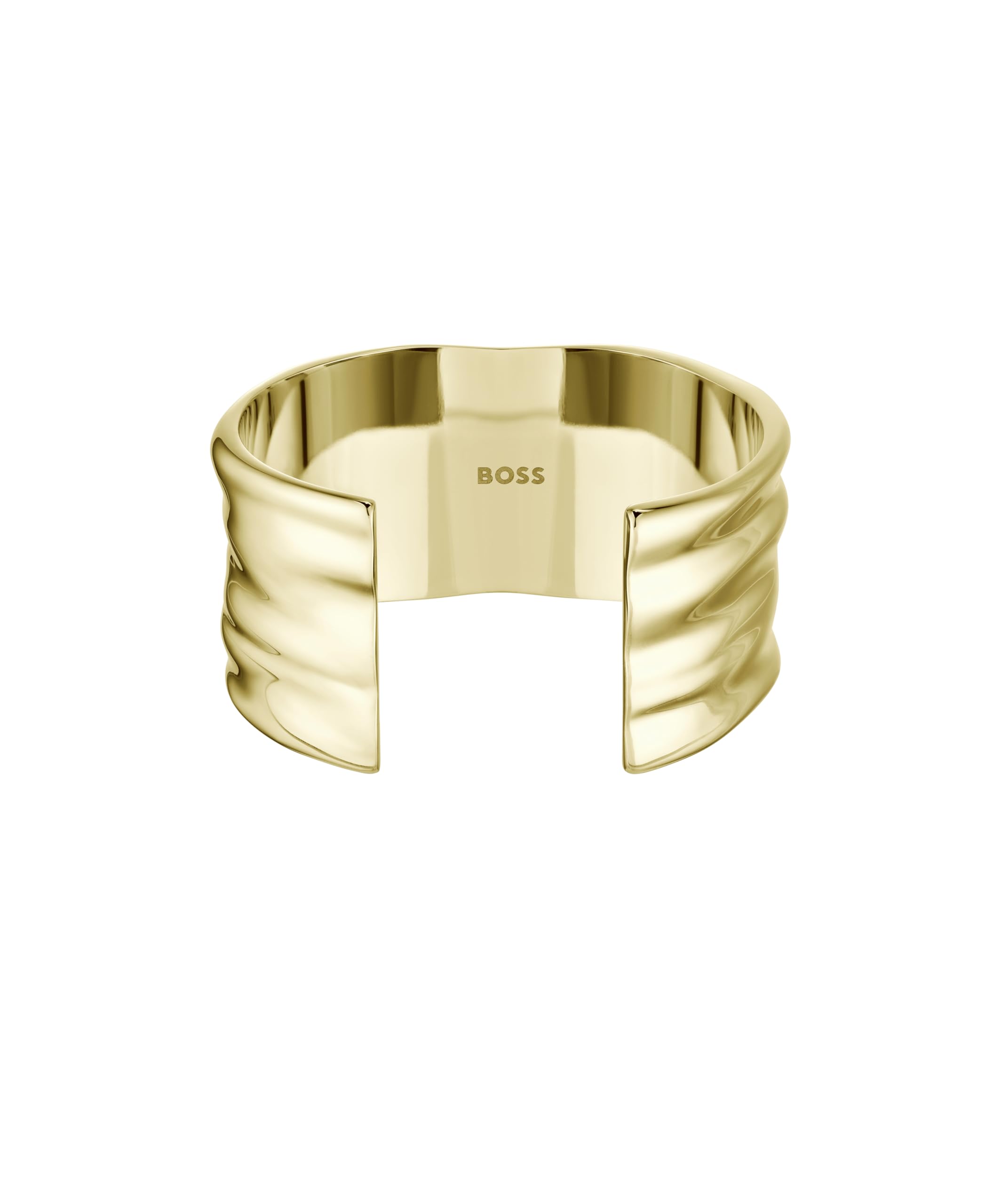 BOSS Jewelry Rigides Armband oder Creolen für Damen Kollektion RIPPLE aus Gelbgold mit Wellenlinien