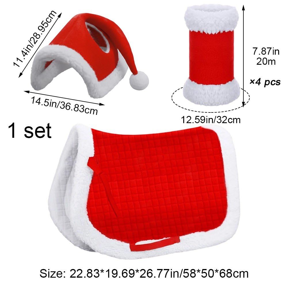 Coprigambe per Cavallo a Tema Natalizio, Accessori per Costume di Babbo Natale, Set Completo per Decorazioni Natalizie per