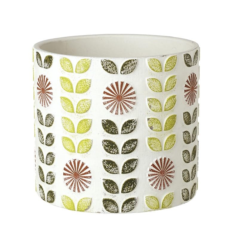 Heaven Sends Large Cement Flower Pot – Decorative Indoor & Outdoor Planter with Colourful Embossed Leaf Design – Durable Round Plant Pot for Homes, Gardens & Patios, 17.5cm x 17.5cm x 16cm