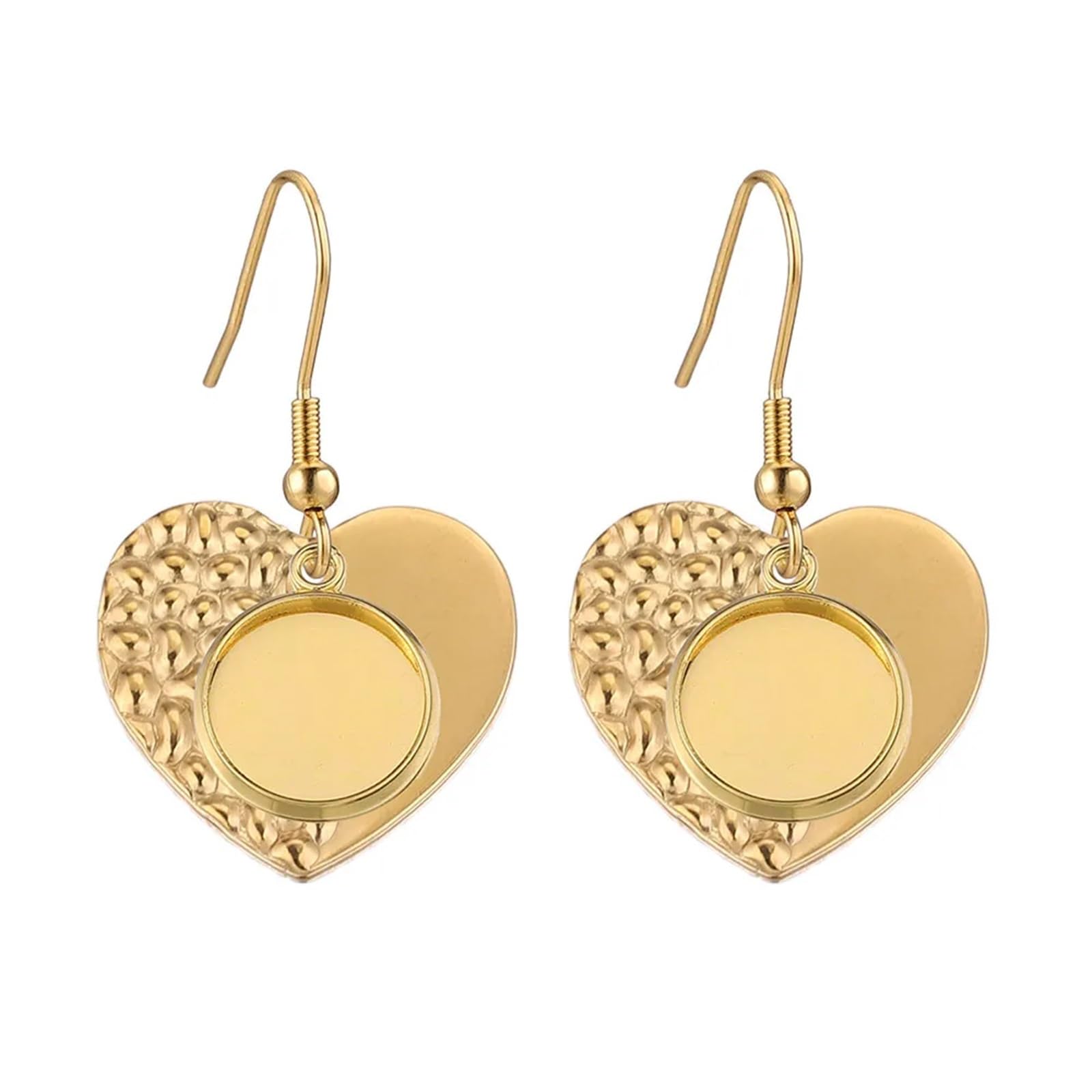 zyrqon 30pcs Stainless Steel 18K Gold Earring Hook Blank Heart Cabochon Base Setting Fit 12mm Tray Bezel Earrings DIY Jewelry(Gold 1)
