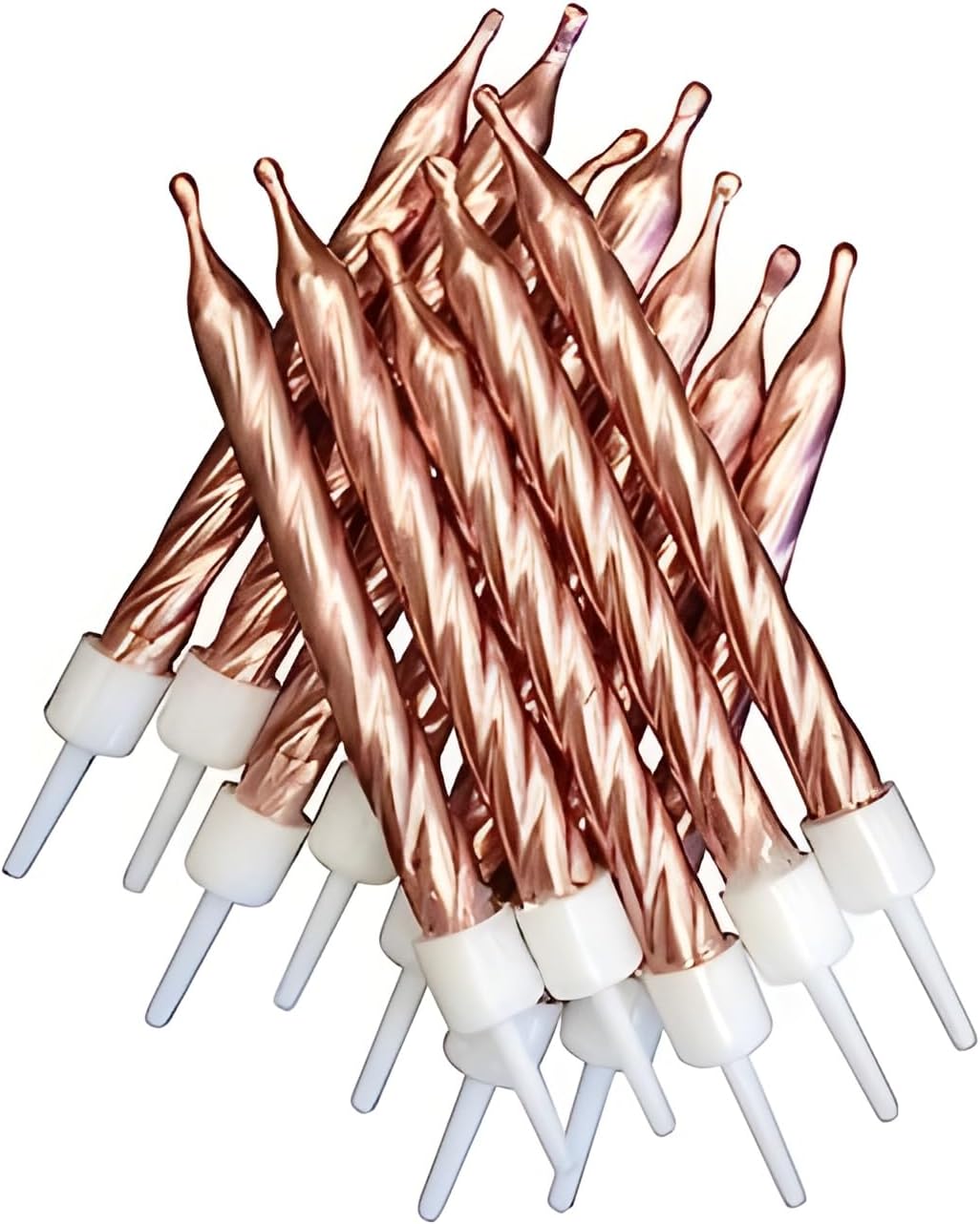 Anniversary House Metallic Rose Gold Spiral Birthday Candles Set of 12 - with Holders 7.5cm - Premium Cake Toppers for Birthday Decorations, Anniversary & Celebration - Elegant Birthday Candle Pack