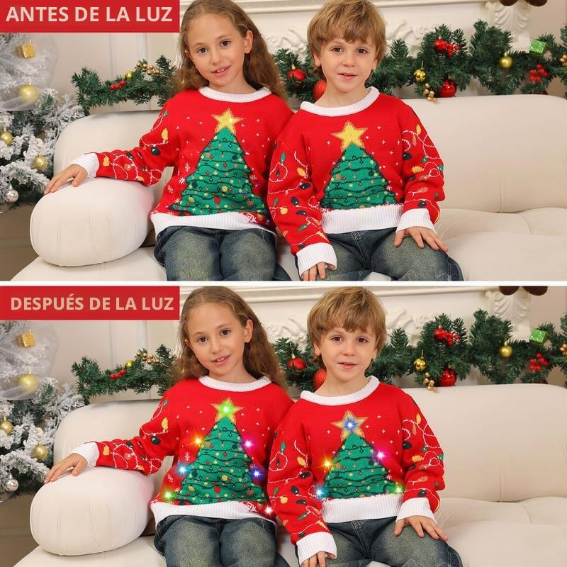 Jersey Navideño con Luces Reno Nieve Suéter Navidad Hombre Mujer Pareja Gracioso
