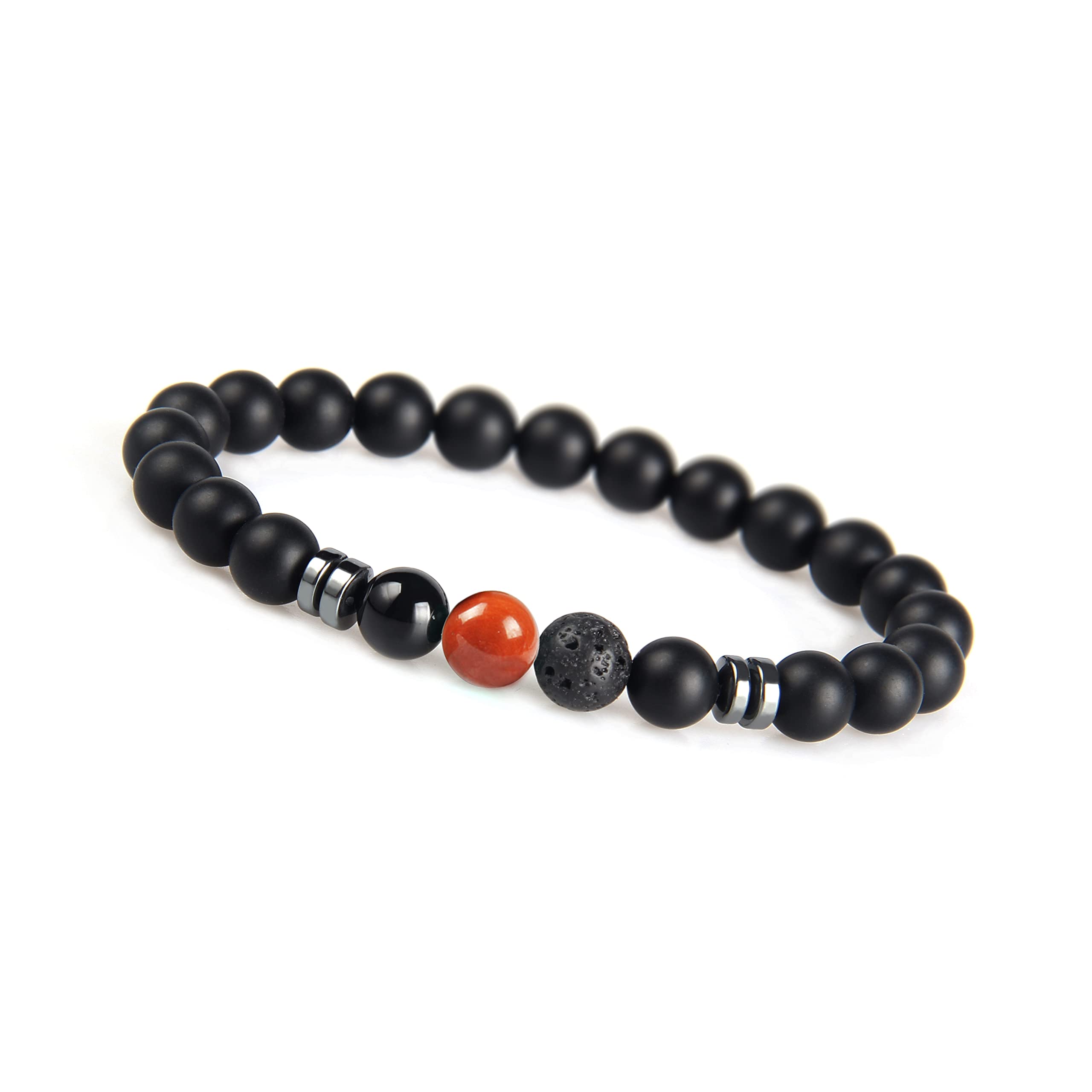 GD GOOD.designs Chakra Perlenarmband – Chakra Perlenarmband aus Onyx Natursteinperlen | Kugelarmband mit roter Jaspis Perle
