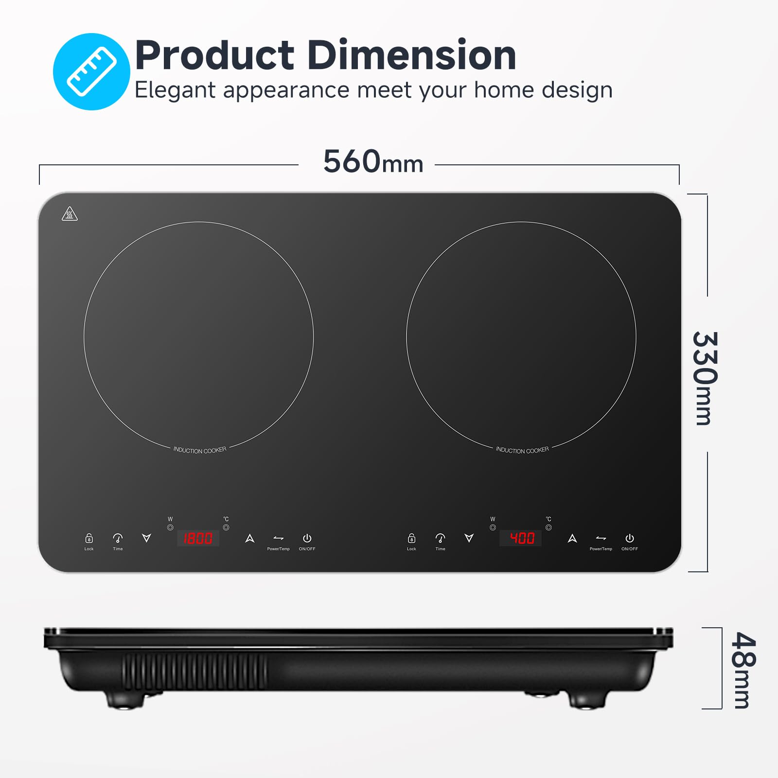 Aobosi - Placa de inducción, 2 placas con función de mantenimiento en caliente, 20 niveles de temperatura y 20 niveles de potencia, temporizador, botón Max & Min, 3500 W, control sensor táctil