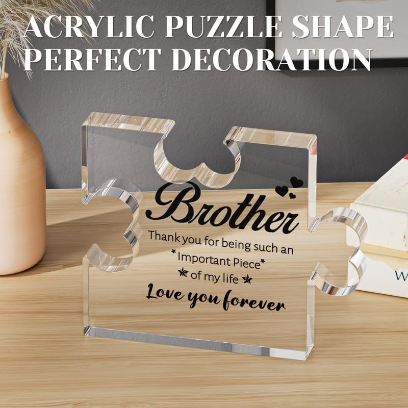 SOUHONEY Birthday Gifts for Brother, Acrylic Puzzle Plaque Desk Decor - Brother Gifts from Sister, Gifts for Brother Adult, Brother Gifts for Fathers Day Christmas - 3.3 * 2.8inches