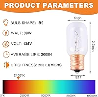 Vista 2 de Wadoy Bombilla de microondas compatible con LG, Frigidaire, Kenmore, Whirlpool, GE Range Microondas, 6912W1Z004B 125V 30W E17, bombilla de repuesto