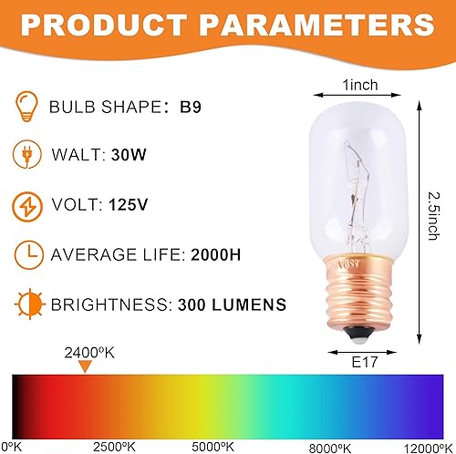Miniatura 2 de Wadoy Microwave Light Bulb Compatible with LG, Frigidaire, Kenmore, Whirlpool, GE Range Microwave, 6912W1Z004B 125V 30W E17 Bulb, Appliance Light