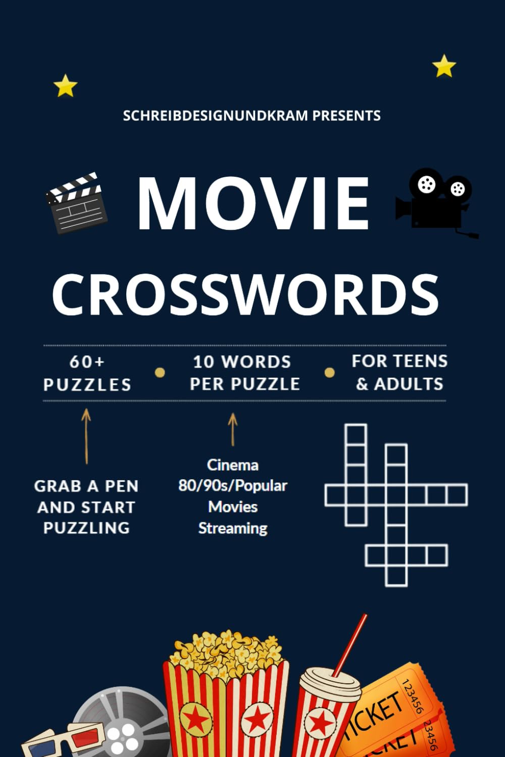 Movie Crossword Puzzles: Crossword Puzzles with Easy to Read Print about Cinema, Streaming, Production, 80/90s Movie Titles | 60+ Puzzles | 120 pages ... for Movie Lovers | Mindfulness and Relaxation