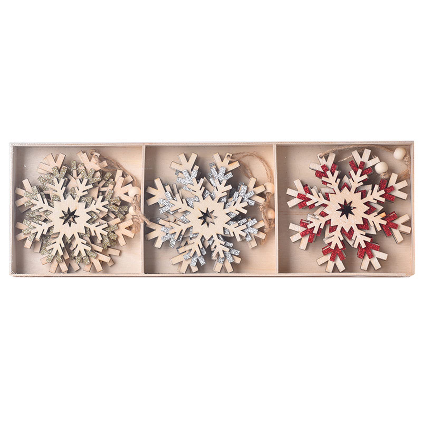 Kalttoy 6-Piece Wood Snowflake Ornaments Snowflake Cutouts Wood Slices with Cord Christmas Craft for Tree Decorations Christmas Snowflakes Cutouts Ornaments for