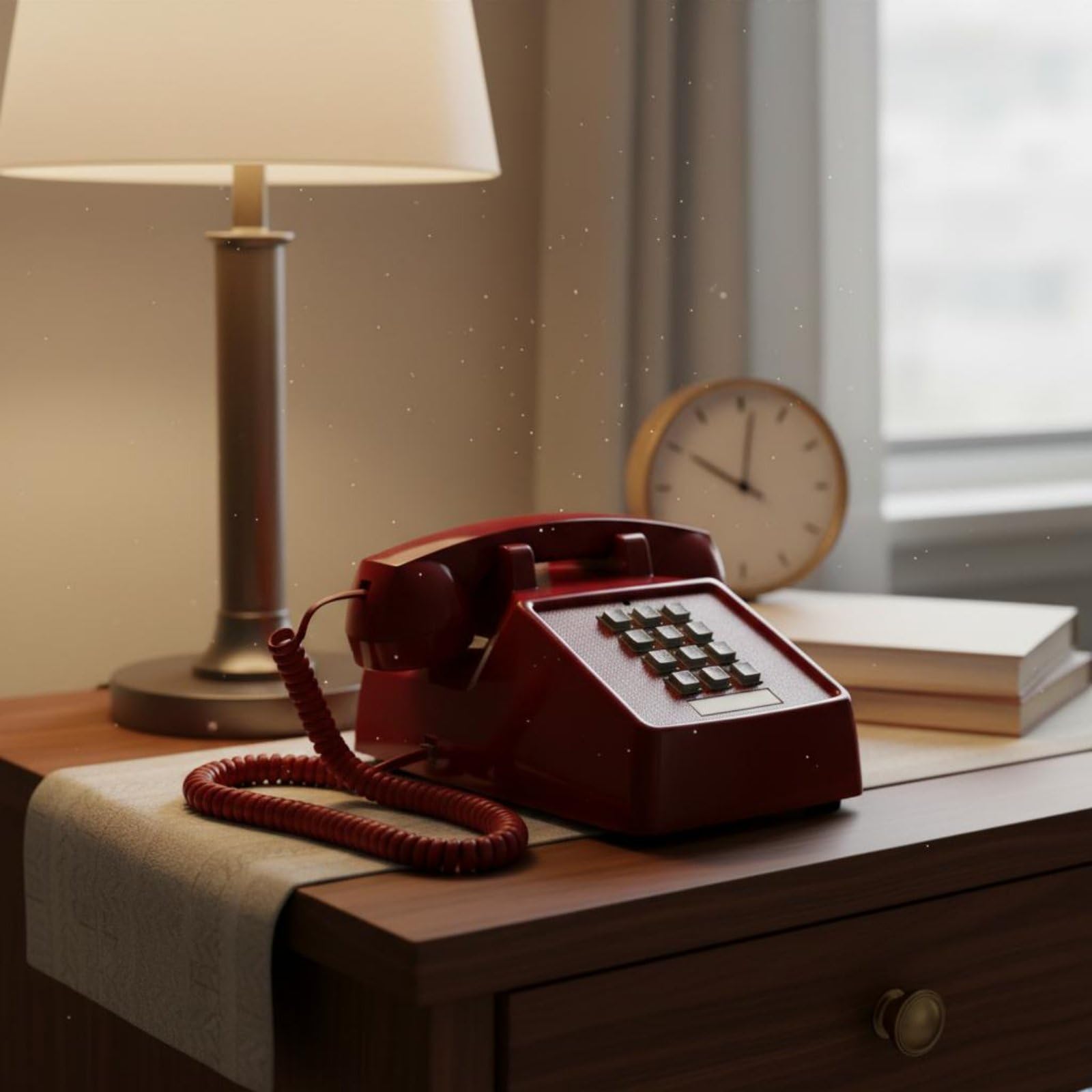 Teléfono Retro de Botones con Apariencia Clásica Teléfono Fijo con Auricular con Cable Campana Mecánica y Uso Confortable Plástico y Metal Adecuado para Hogar Estudio Oficina, Rojo Azufaifo