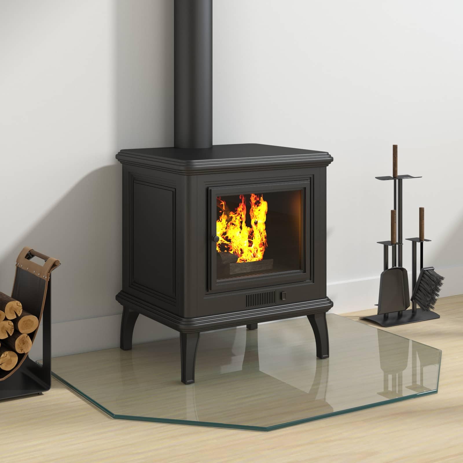 Kaminbodenplatte 80 x 60 cm aus gehärtetem Glas - Funkenschutzplatte für Kaminofen, Bodenplatte für Kamin, Transparente Glasplatte für Parkett und Laminat