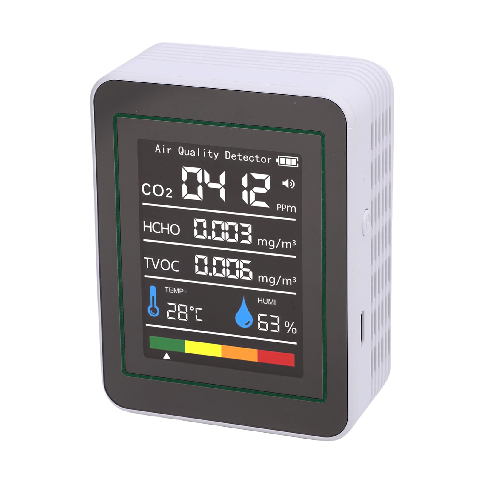 5-in-1 Portable Environment Monitor HD Color Screen for Home Office Car Campsite, HCHO TVOC CO2 Detector for Kids Room, 9 * 7 * 3.5cm (MT05 White)