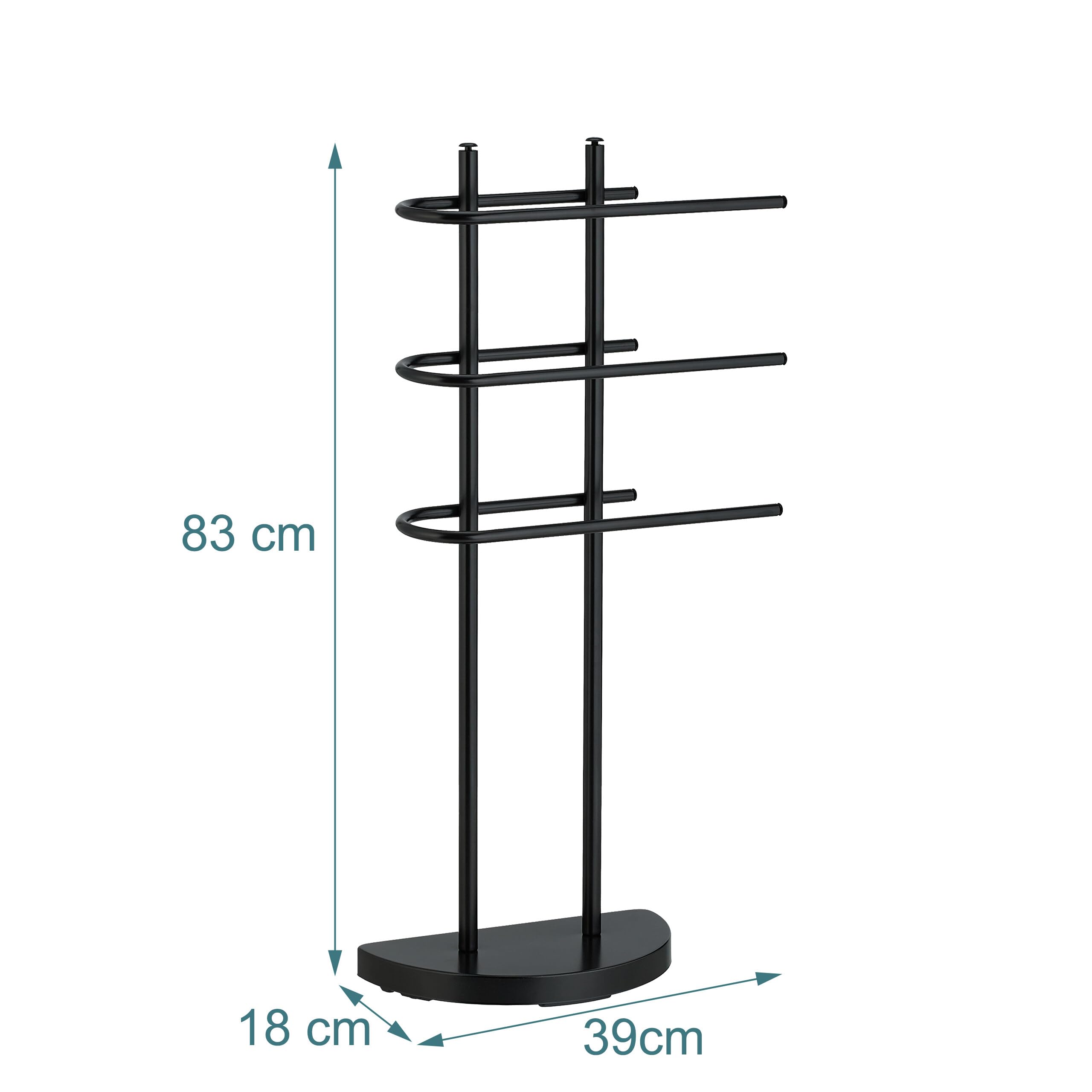 Relaxdays Porte-Serviettes, 3 Barres, métal, HxLxP: env. 83 x 39 x 18 cm, Porte-vêtements Non Fixe, Noir