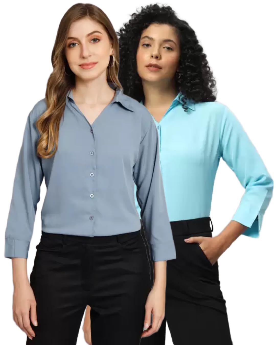 FUNDAY FASHION Women Regular Fit Solid V Collered Casual Shirt (Pack of 2) (X-Large, Grey & Sky Blue) (B0CXMWYZG4) Amazon Price History, Amazon Price Tracker