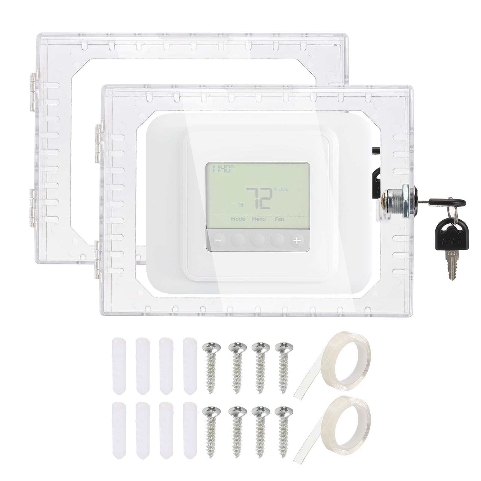 PATIKIL Thermostat Lock Box with Key, 2 Pack Universal Clear Thermostat Cover Guard with Lock Fits Thermostats 5" H x 6" W or Smaller