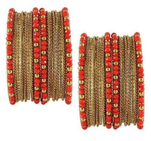 Image of NMII Metal with Zircon Gemstone, Pearls and Beads Studded Glossy Finished Bangle Set For Women and Girls