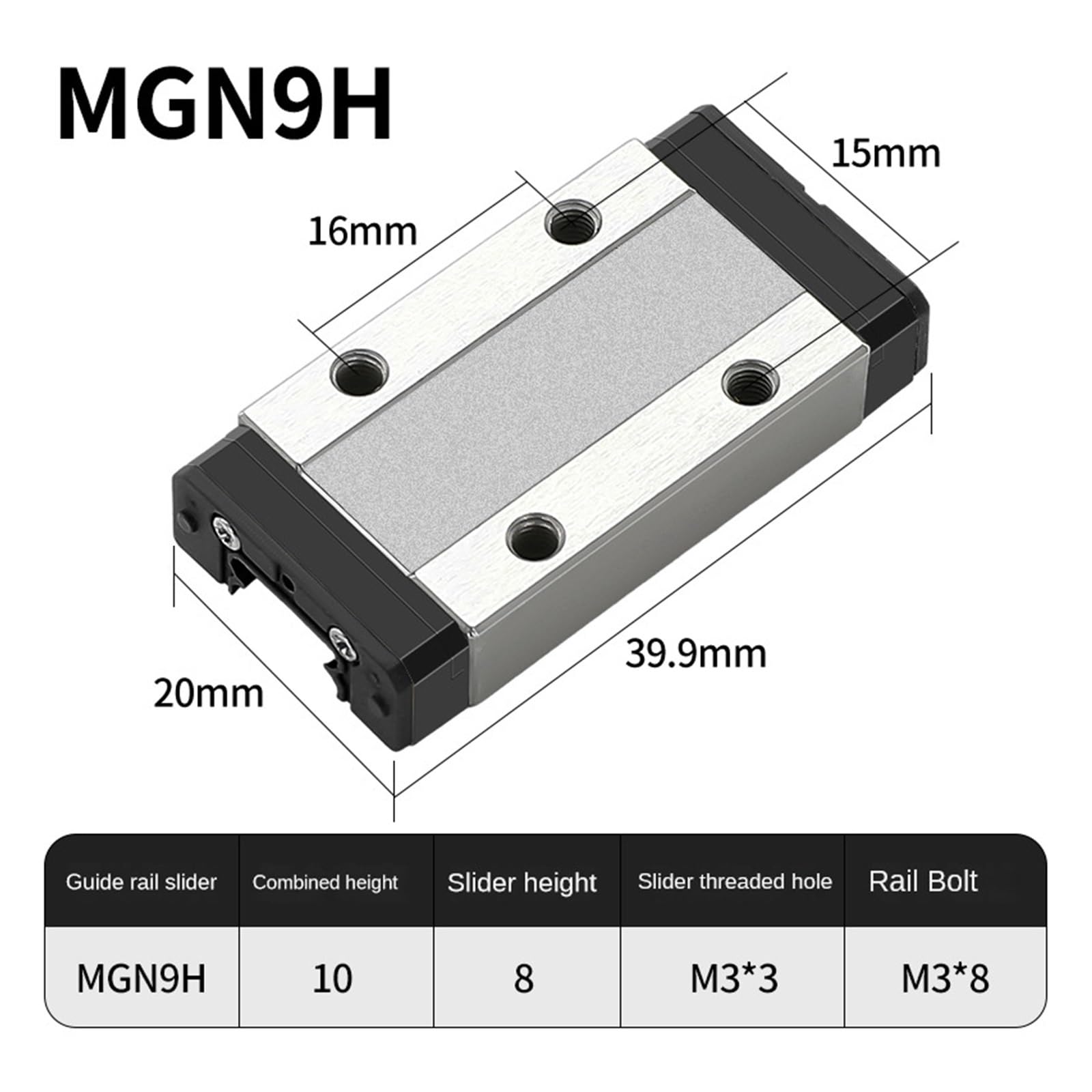 MGN9H 1-550mm 1 sztuka prowadnica liniowa MGN z 2 wózkami MGN czarne (100 mm)