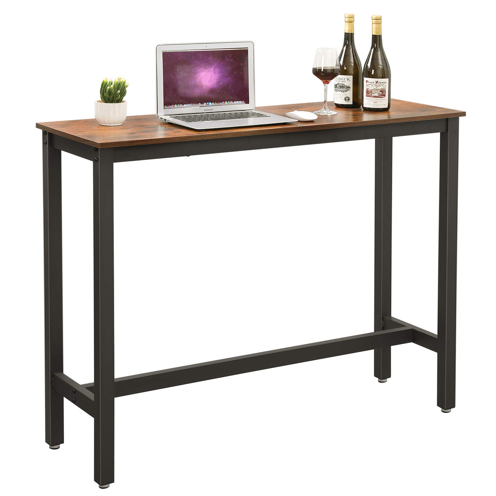 VASAGLE Mesa de Bar, Mesa de Cocina Rectangular Estrecha, Mesa Alta con Marco de Metal Robusto, 120 x 40 x 100 cm, Montaje Sencillo, Diseño Industrial, Marrón Rústico y Negro LBT12X