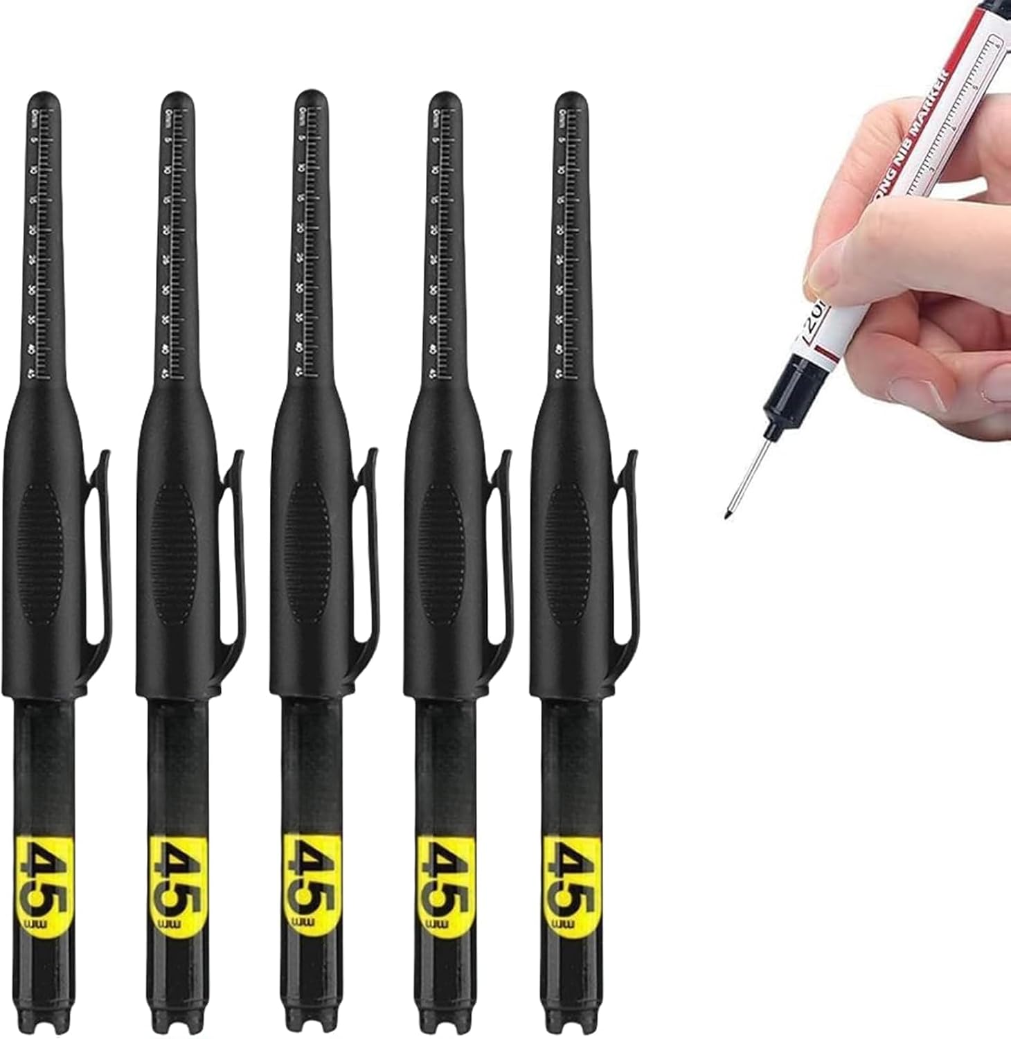 5PCS Long Head Deep Hole Markers, 45MM Long Nib Oil Ink Carpenter Pen
