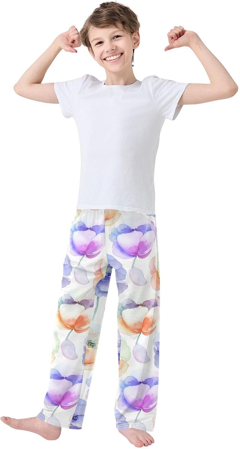 J JOYSAY Watercolor Anemone Blossom White Pajamas Pants Soft Long Pajama Bottoms Lounge Sleep Pants Size S-XL