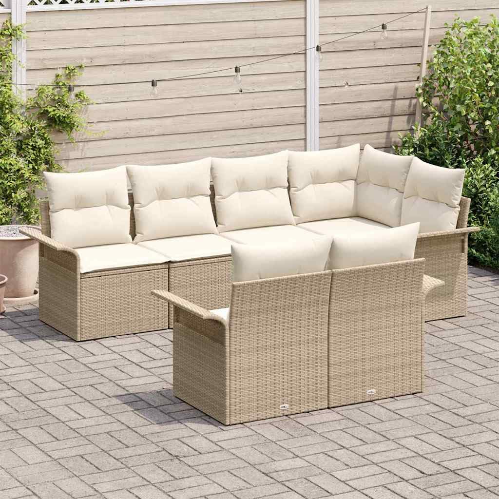 Conjunto Jardin sofá Modular 7 Piezas Beige ratán sintético Resistente para terraza Patio balcón con Mesa Ajustable y Cojines Confortables para reunión y Ocio al Aire Libre