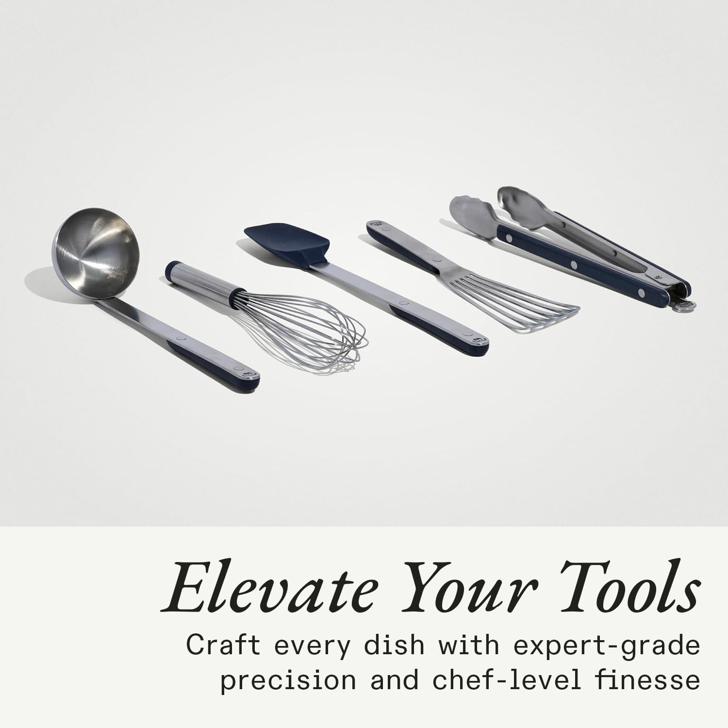 Made In Utensilios de cocina - Juego de 5 piezas de utensilios de cocina de acero inoxidable - Cucharón, Pinzas, Batidor, Cuchara, Espátula de pescado